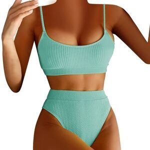 Sexy Ribbed Mint Green Bikini Set Sz L